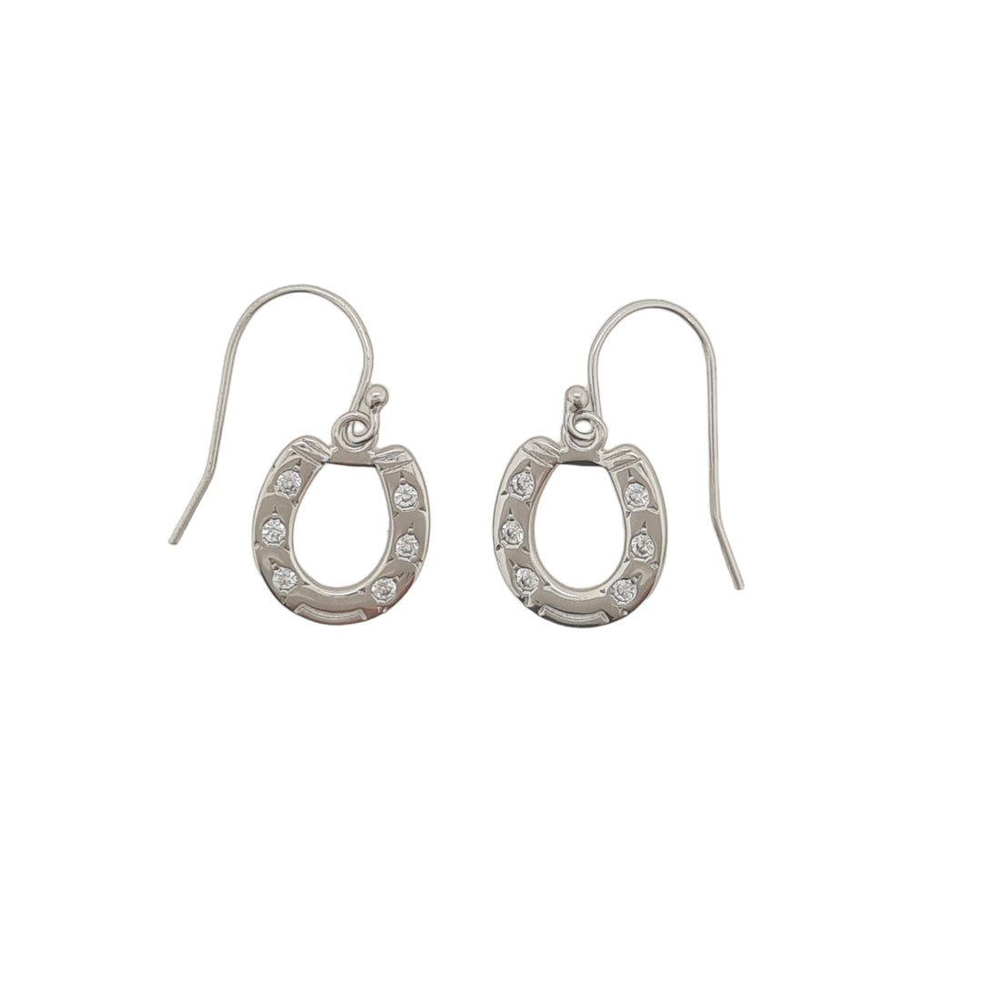 Sterling Silver Cubic Zirconia Horse Shoe Shepherd Hook Earrings