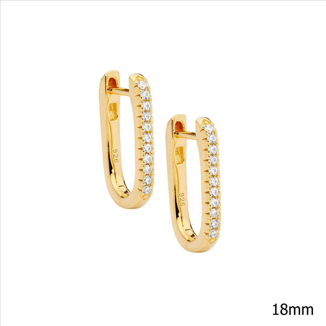 Sterling Silver Yellow Gold Plated Cubic Zirconia Huggie Earrings