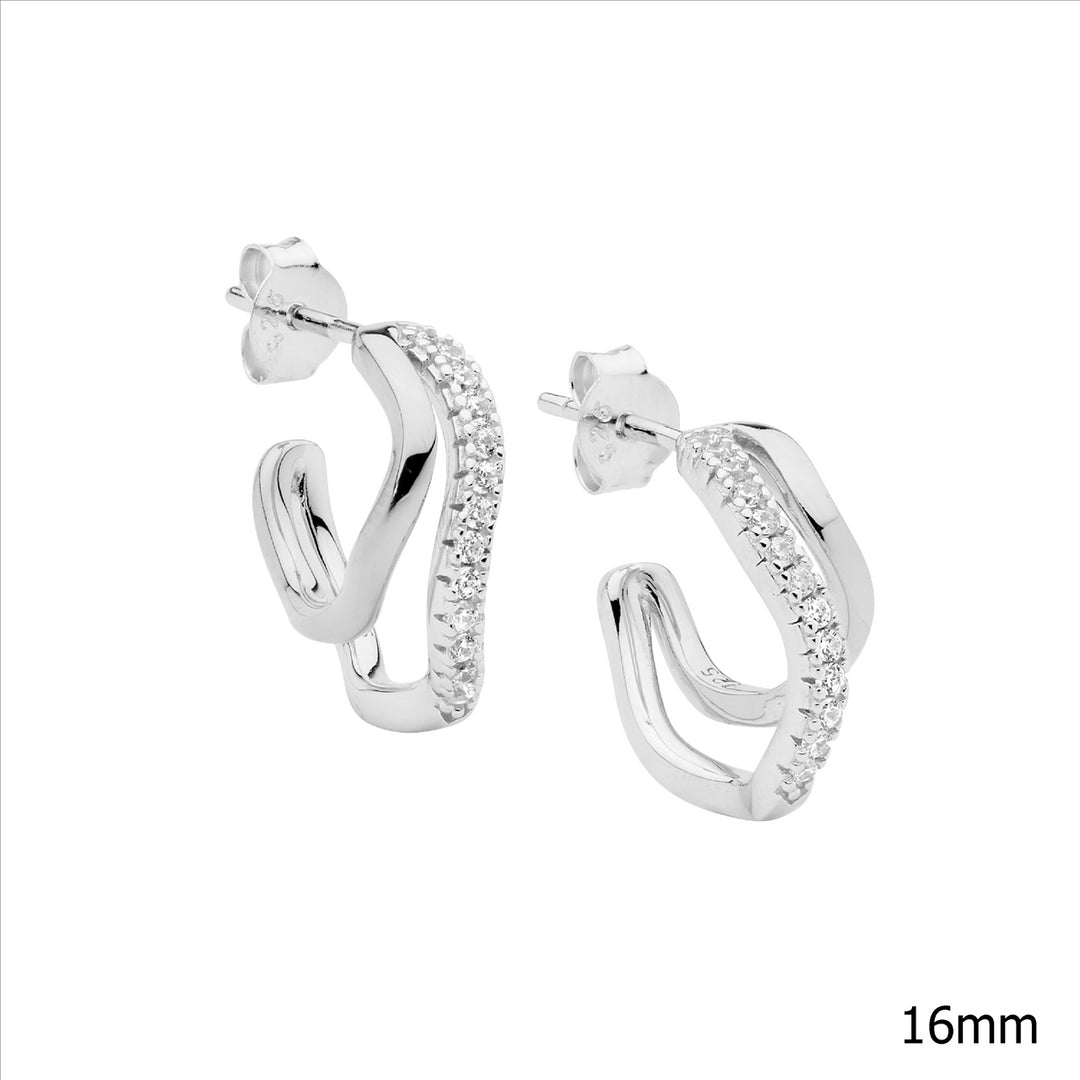 Sterling Silver Cubic Zirconia Hoop Stud Earrings