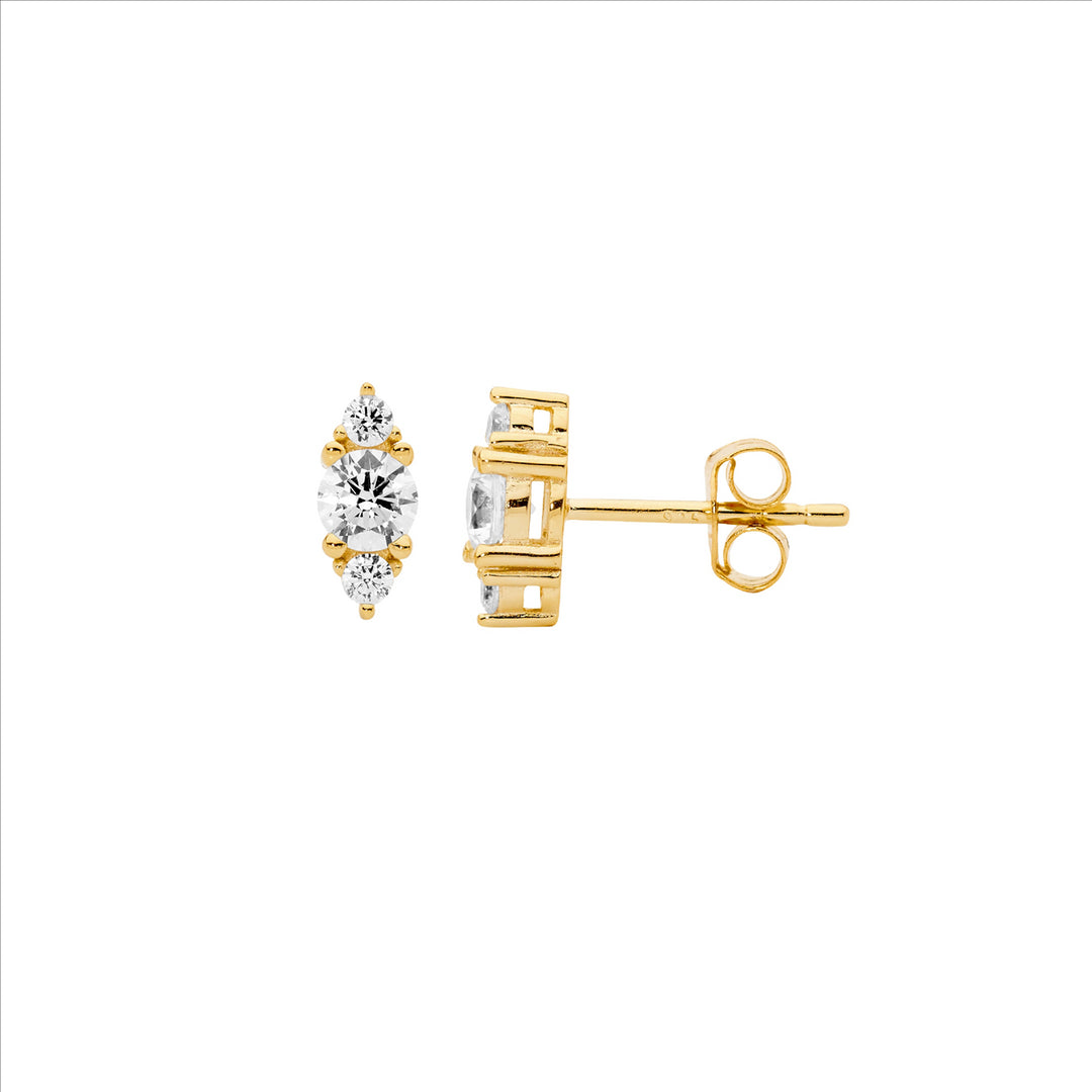 Sterling Silver Yellow Gold Plated Cubic Zirconia Stud Earrings