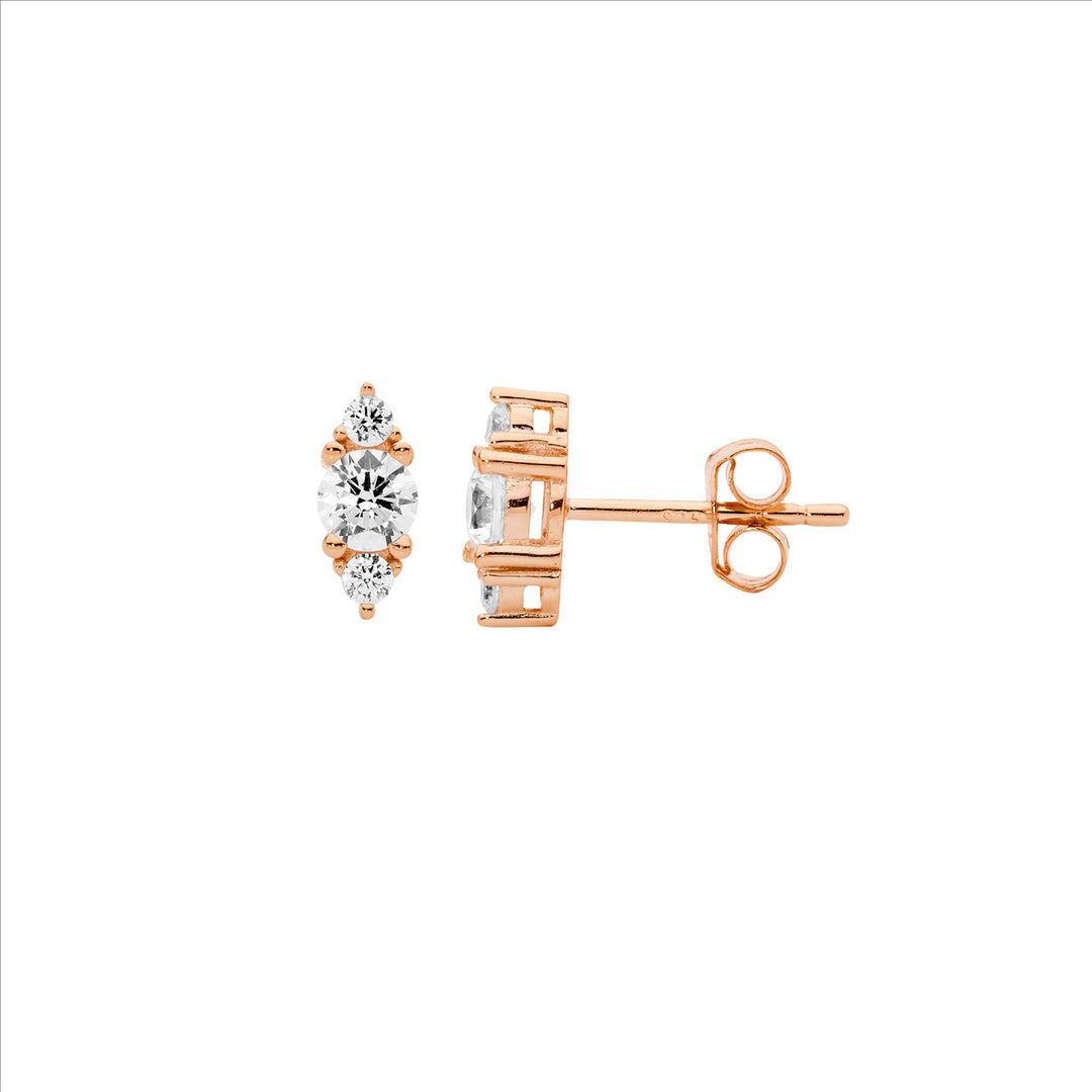 Sterling Silver Rose Gold Plated Cubic Zirconia Stud Earrings