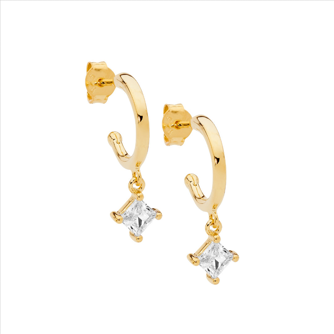 Sterling Silver Yellow Gold Plated Cubic Zirconia Hoop Stud Earrings