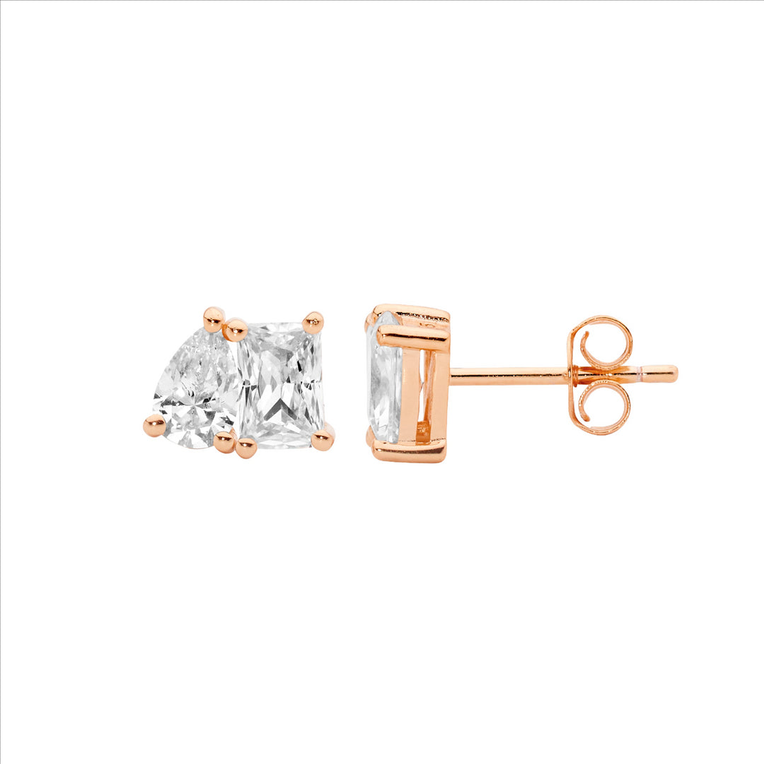 Sterling Silver Rose Gold Plated Cubic Zirconia Stud Earrings