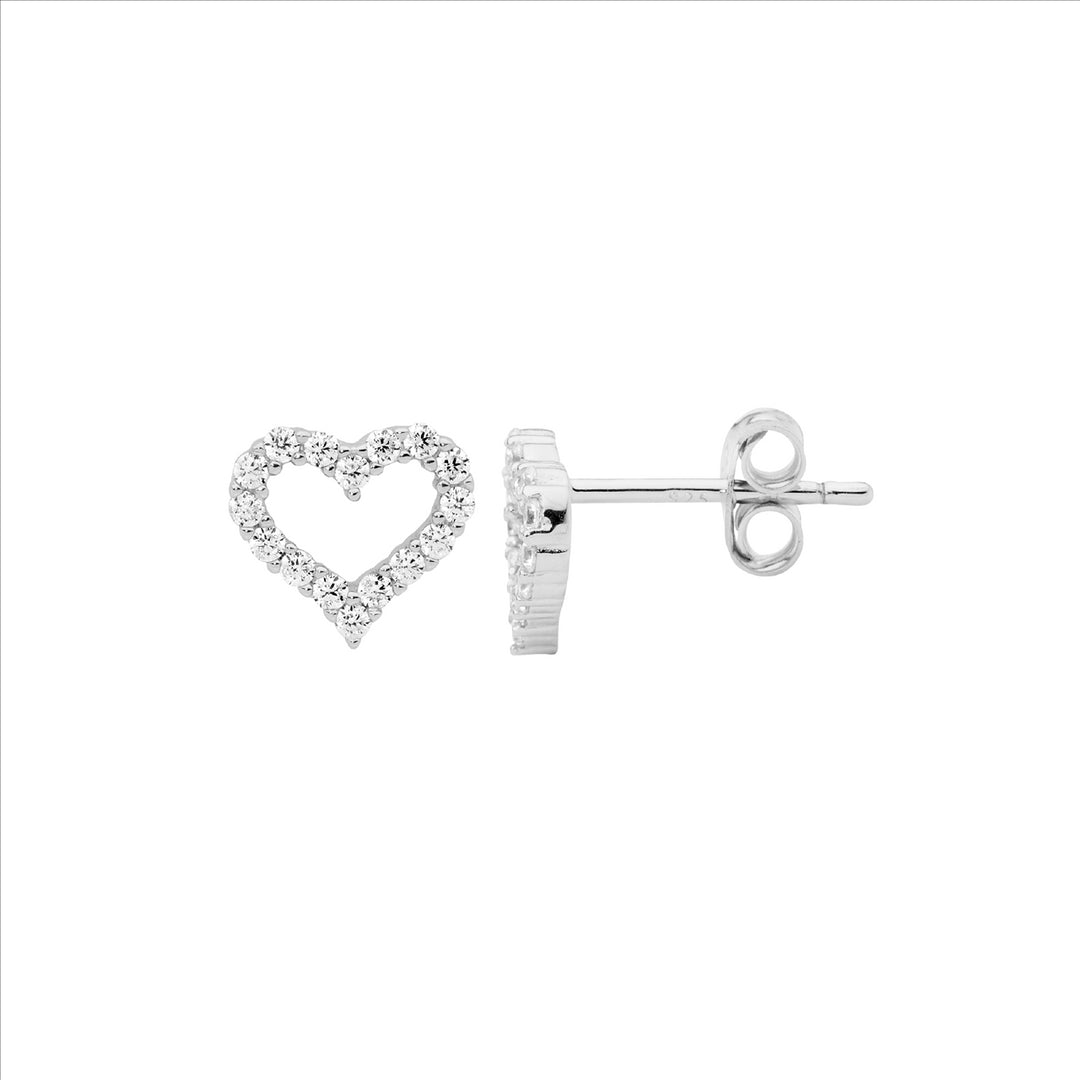 Sterling Silver Cubic Zirconia Heart Stud Earrings