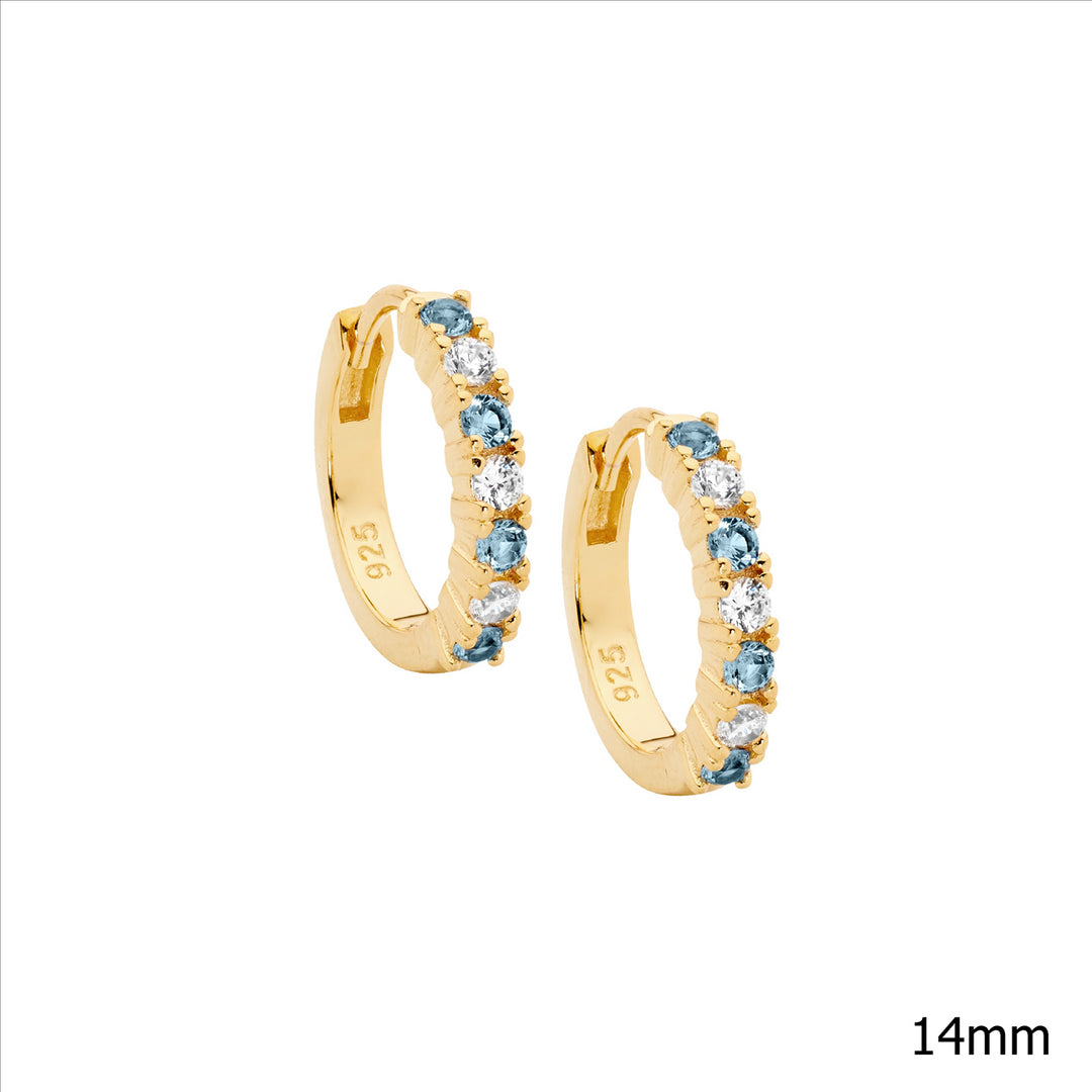 Sterling Silver Yellow Gold Plated Spinel & Cubic Zirconia Huggie Earrings