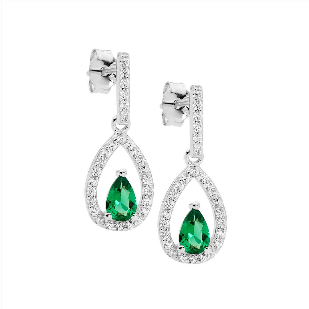 Sterling Silver Cubic Zircoina Teardrop Stud Earrings