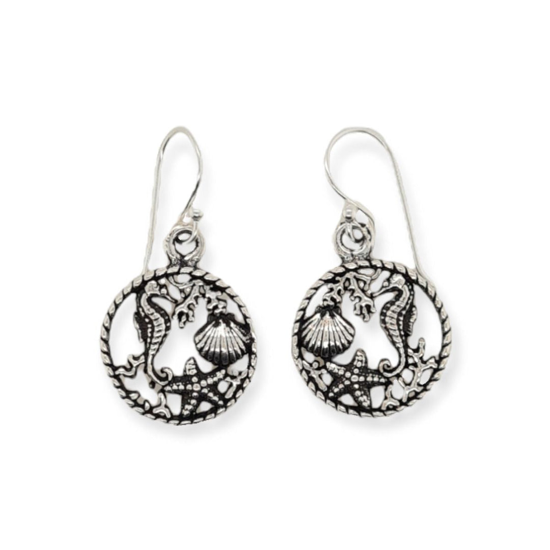 Sterling Silver Sealife Shephard Hook Earrings