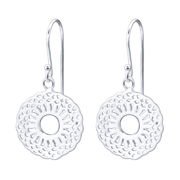 Sterling Silver Patterned Disc Earwire Earrings