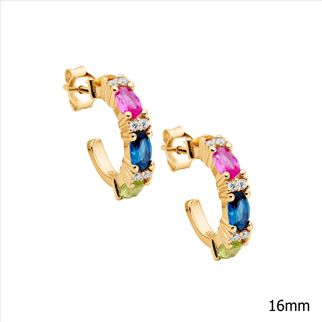 Sterling Silver Yellow Gold Plated Cubic Zirconia Hoop Stud Earrings