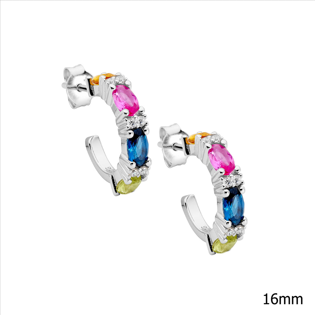 Sterling Silver Cubic Zirconia Hoop Stud Earrings