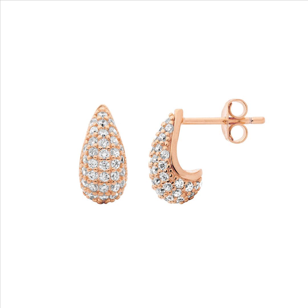Sterling Silver Rose Gold Plated Cubic Zirconia Teardrop Stud Earrings