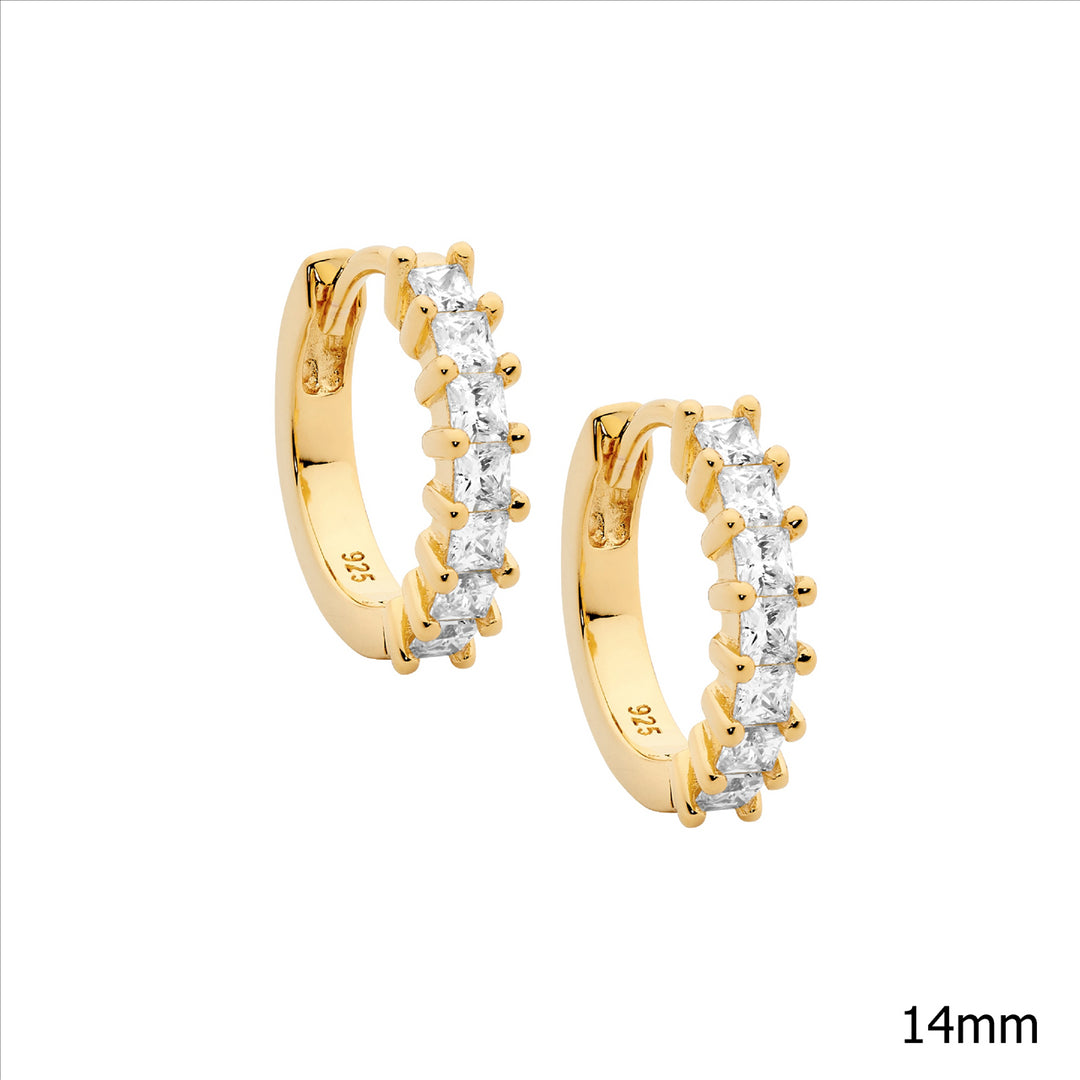 Sterling Silver Yellow Gold Plated Cubic Zirconia Huggie Earrings