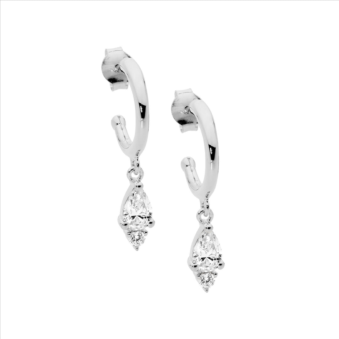 Sterling Silver Cubic Zirconia Hoop Stud Earrings