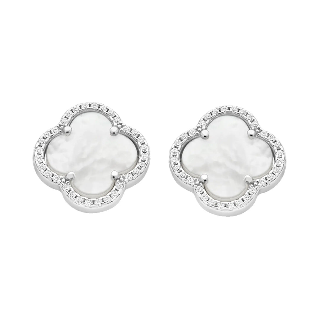 Sterling Silver Cubic Zirconia & MOP Stud Earrings
