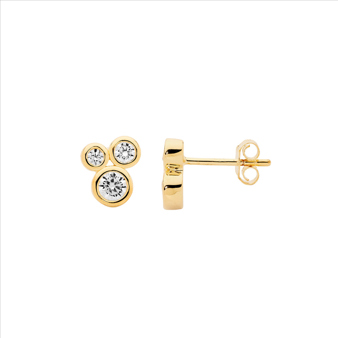 Sterling Silver Yellow Gold Plated Cubic Zirconia Stud Earrings