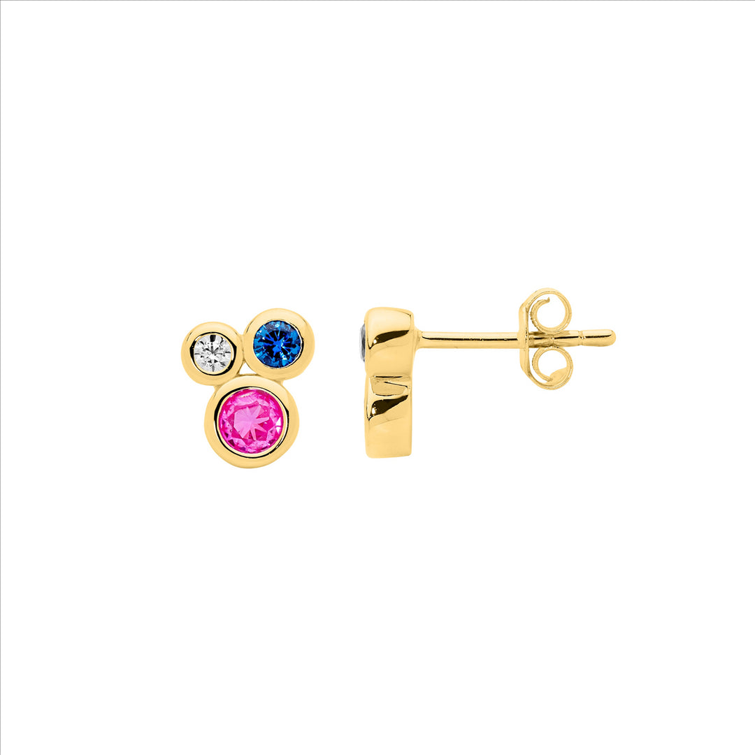 Sterling Silver Yellow Gold Plated Cubic Zirconia Stud Earrings