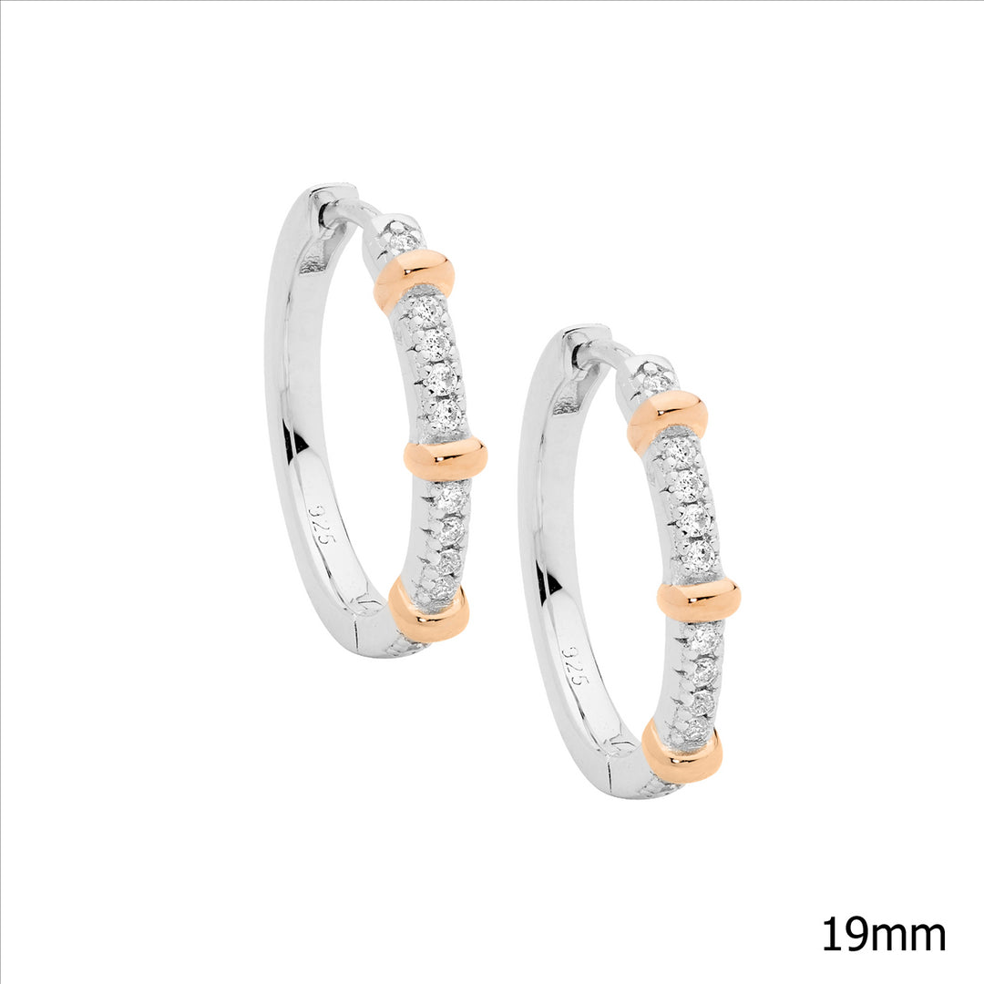 Sterling Silver Rose Gold Plated Cubic Zirconia Huggie Earrings