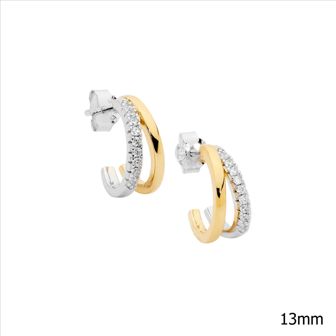Sterling Silver Yellow Gold Plated Cubic Zirconia Stud Earrings