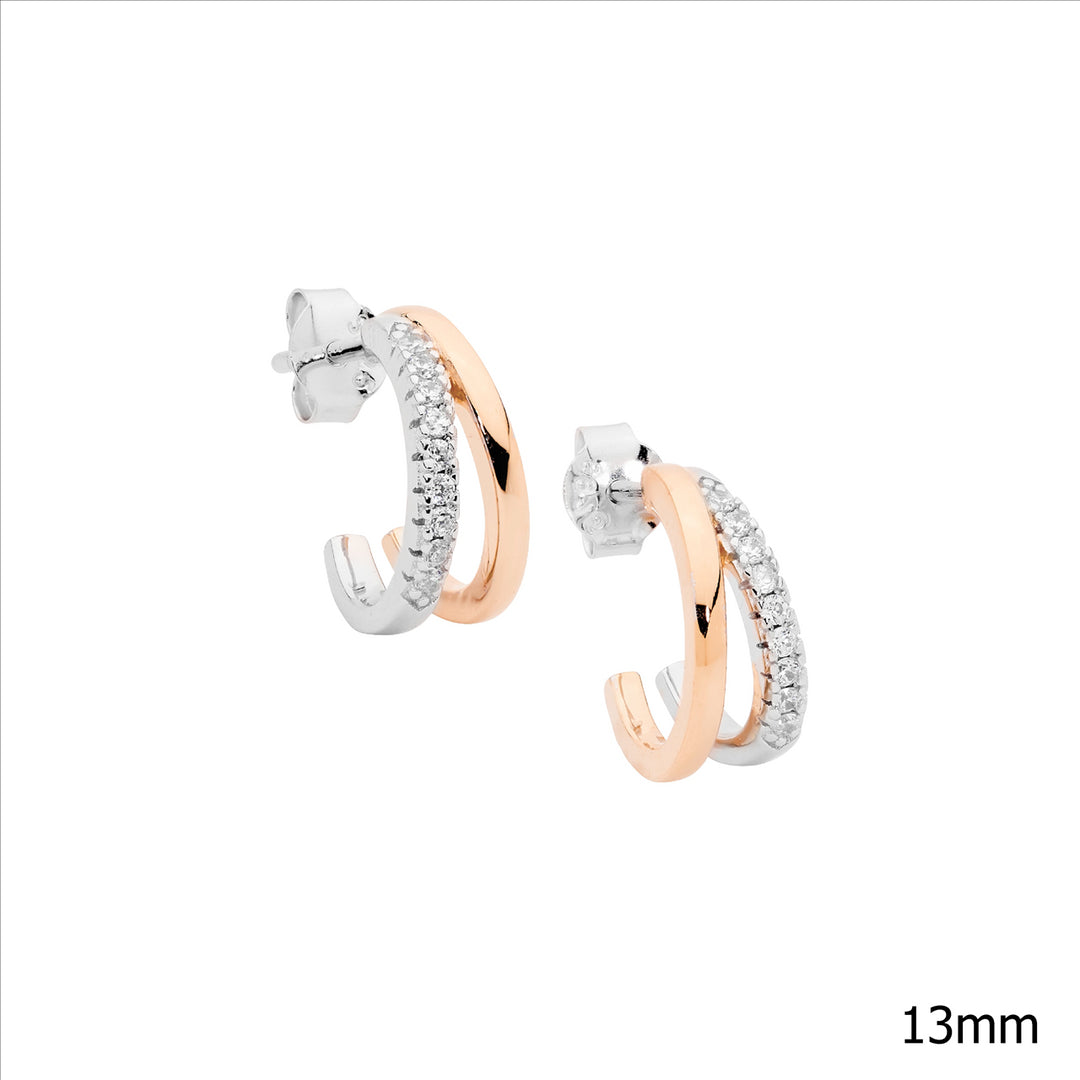 Sterling Silver Rose Gold Plated Cubic Zirconia Stud Earrings