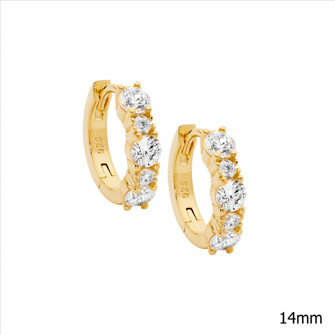 Sterling Silver Yellow Gold Plated Cubic Zirconia Huggie Earrings