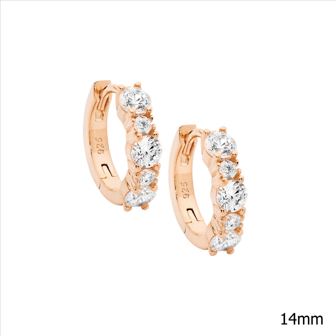 Sterling Silver Rose Gold Plated Cubic Zirconia Huggie Earrings