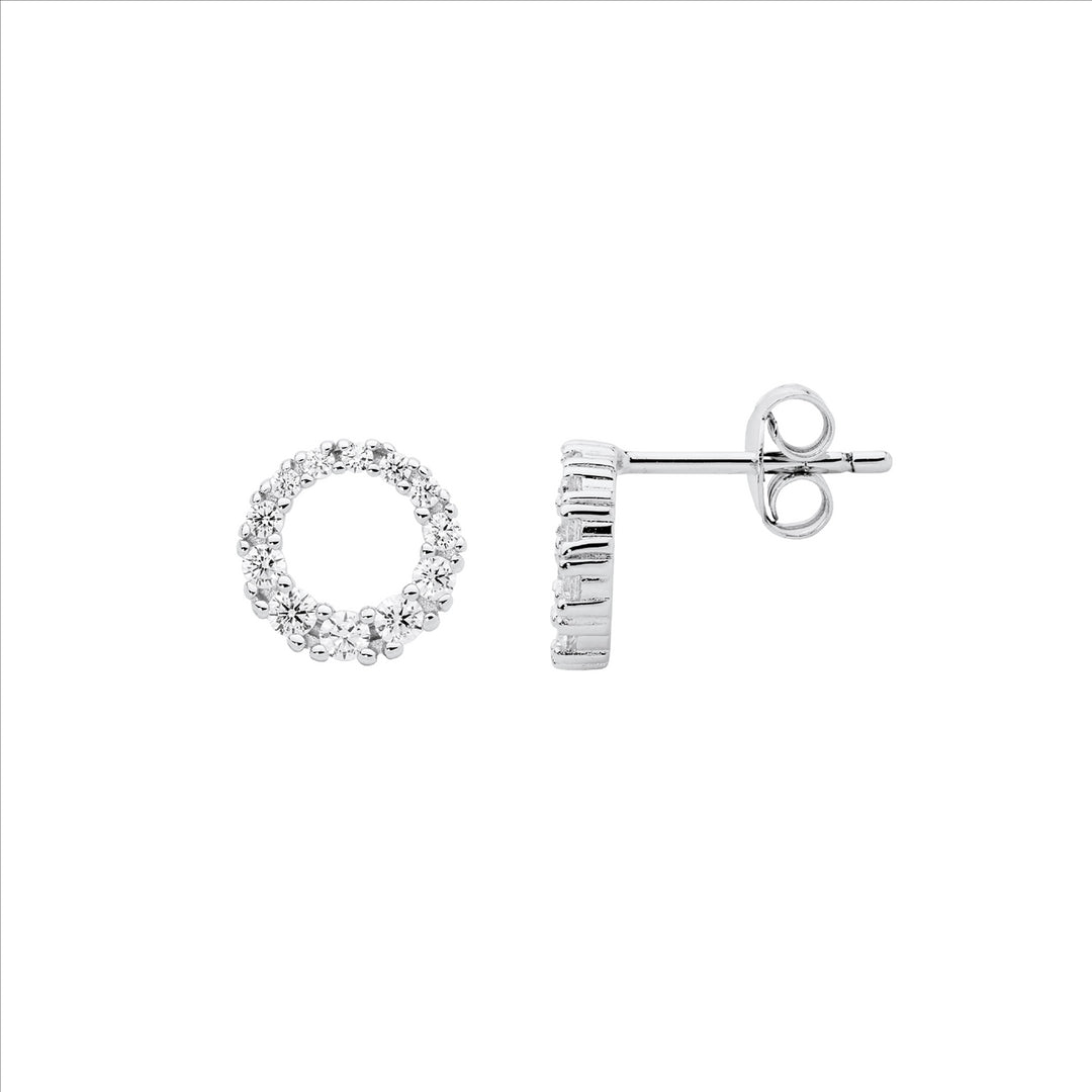 Sterling Silver Cubic Zirconia Circle Stud Earrings