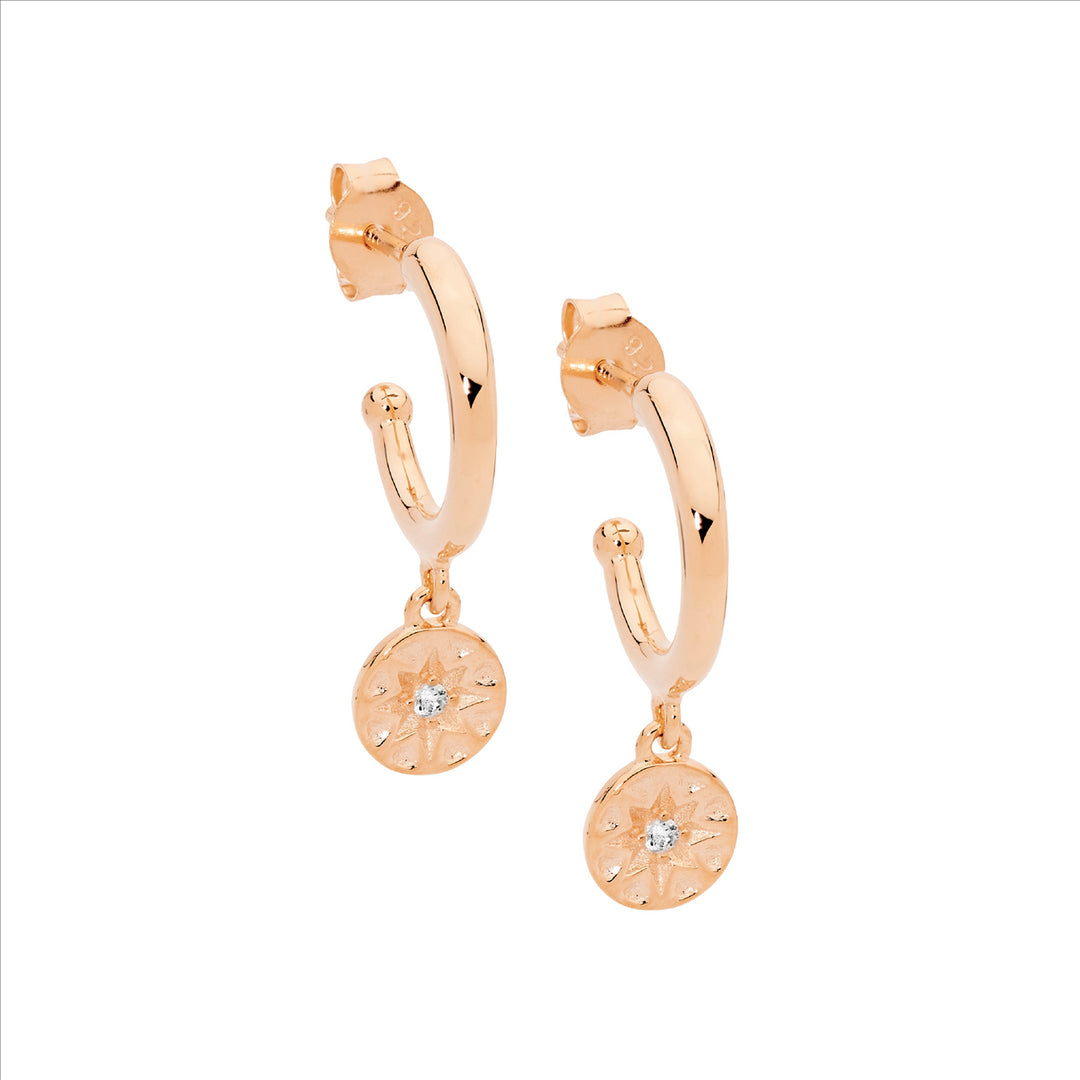 Sterling Silver Rose Gold Plated Cubic Zirconia Hoop Stud Earrings