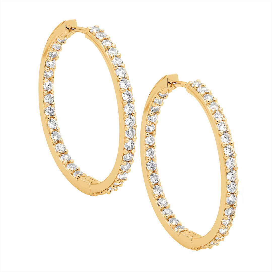 Sterling Silver Yellow Gold Plated Cubic Zirconia Huggie Earrings