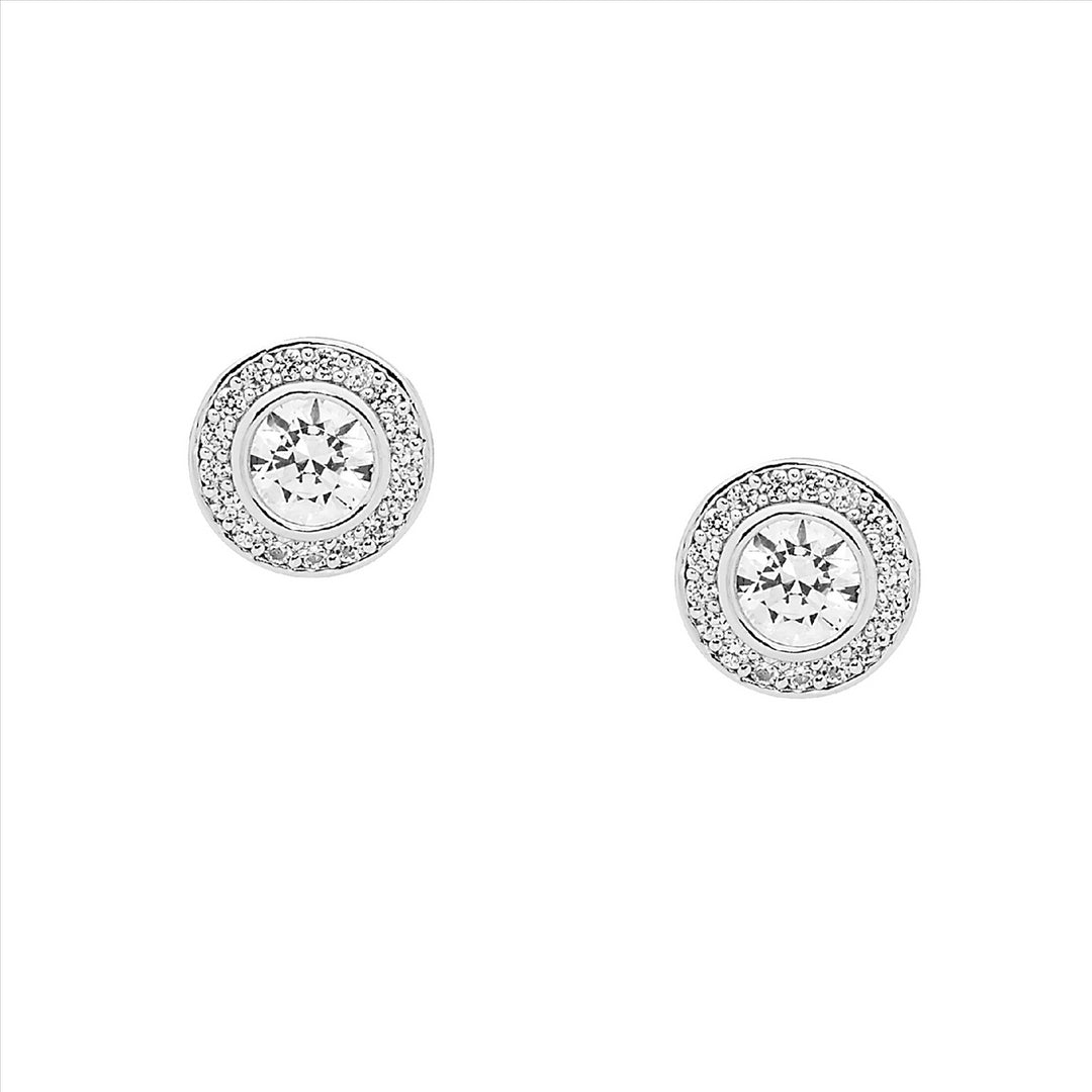 Sterling Silver Cubic Zirconia Halo Stud Earrings