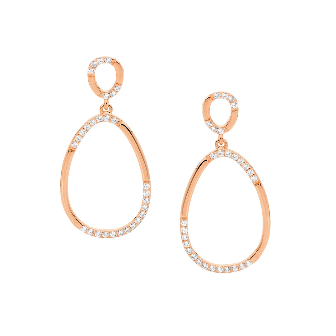 Sterling Silver Rose Gold Plated Cubic Zirconia Drop Stud Earrings