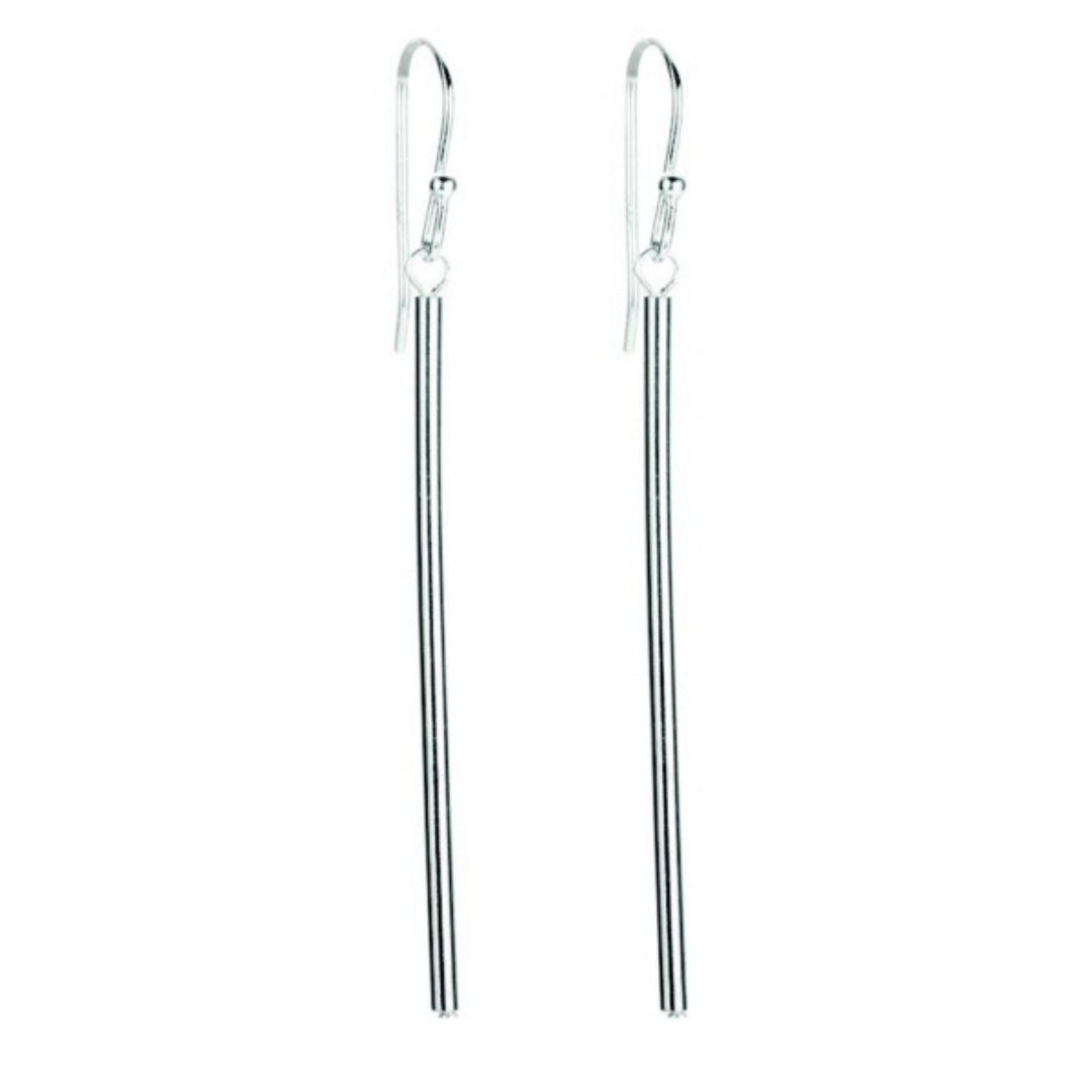 Sterling Silver Rod Drop Shepherd Hook Earrings