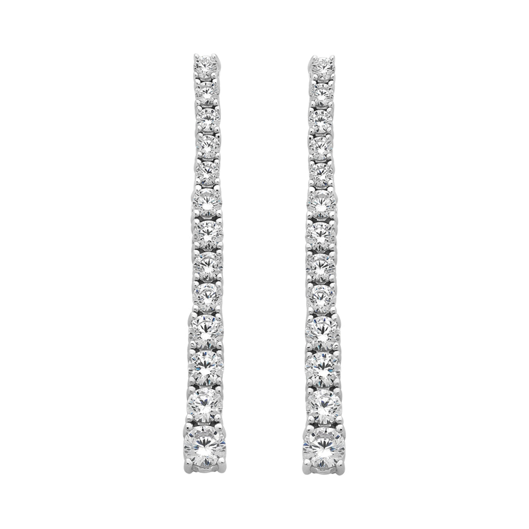 Sterling Silver Cubic Zirconia Drop Stud Earrings