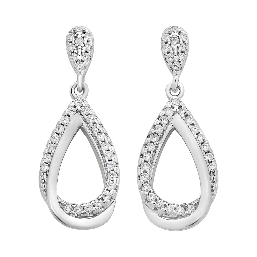 Sterling Silver Cubic Zirconia Drop Stud Earrings