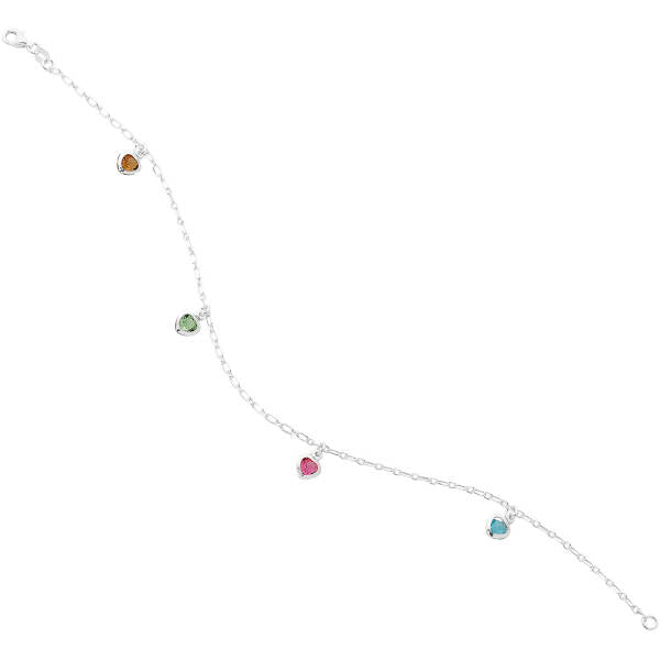 Sterling Silver Mulit-Coloured Heart Cubic Zirconia Anklet