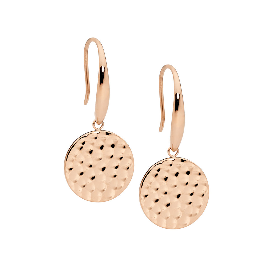 Stainless Steel Rose Gold Plated Disc Shepherd Hook Earrings