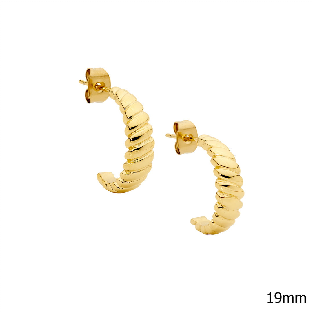 Stainless Steel Yellow Gold Plated Twist Hoop Stud Earrings
