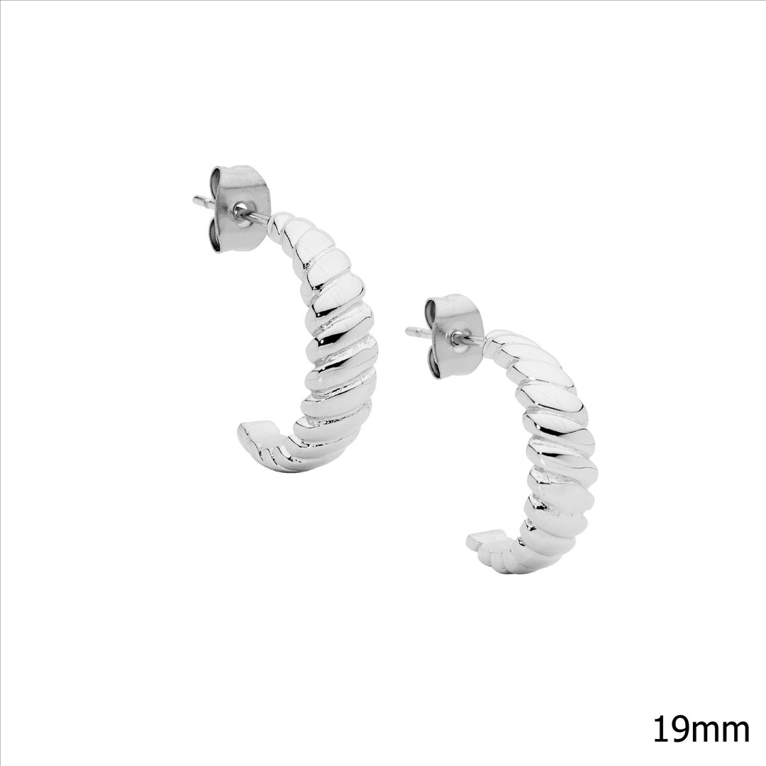 Stainless Steel Twist Hoop Stud Earrings