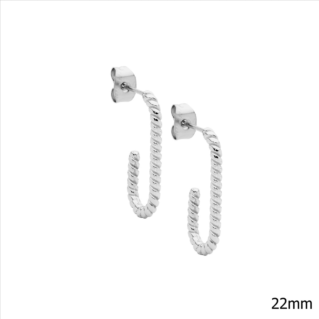 Stainless Steel Twisted Hook Hoop Stud Earrings