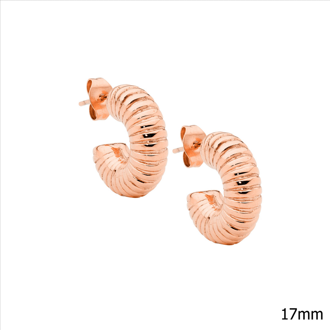 Stainless Steel Rose Gold Plated Hoop Stud Earrings