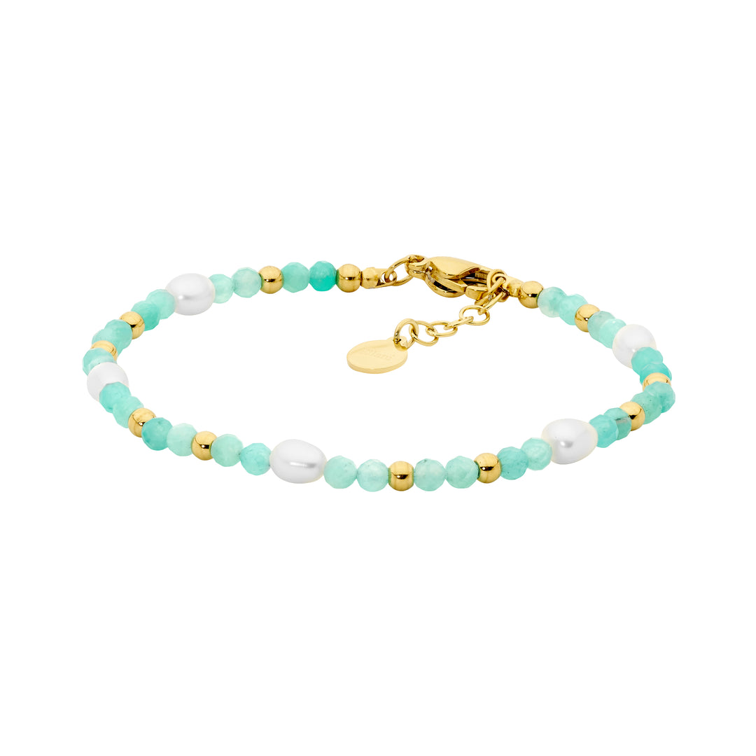 Stainless Steel Yellow Gold Plated Amazonite & Pearl Bracelet
