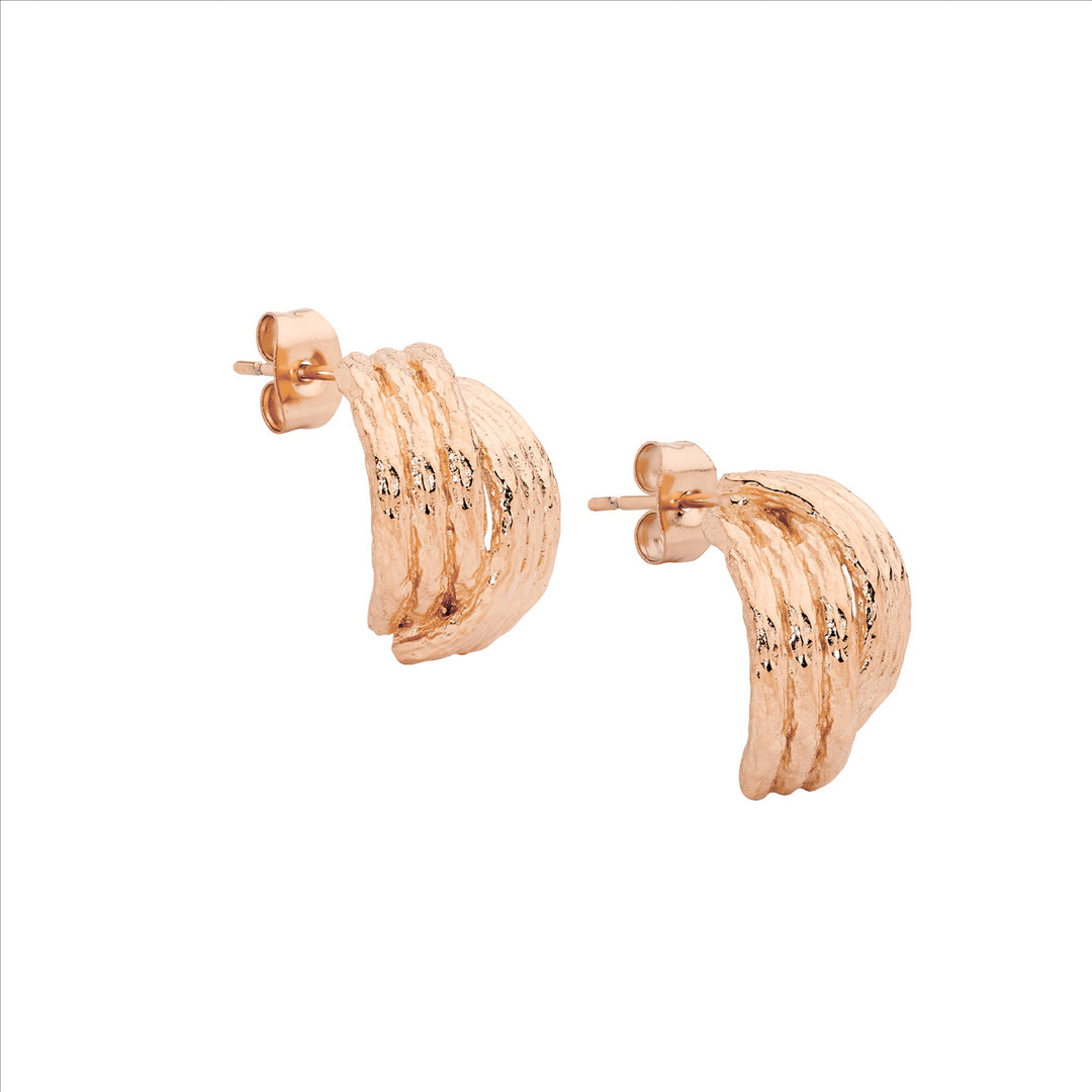 Stainless Steel Rose Gold Plated Crossover Hoop Stud Earrings