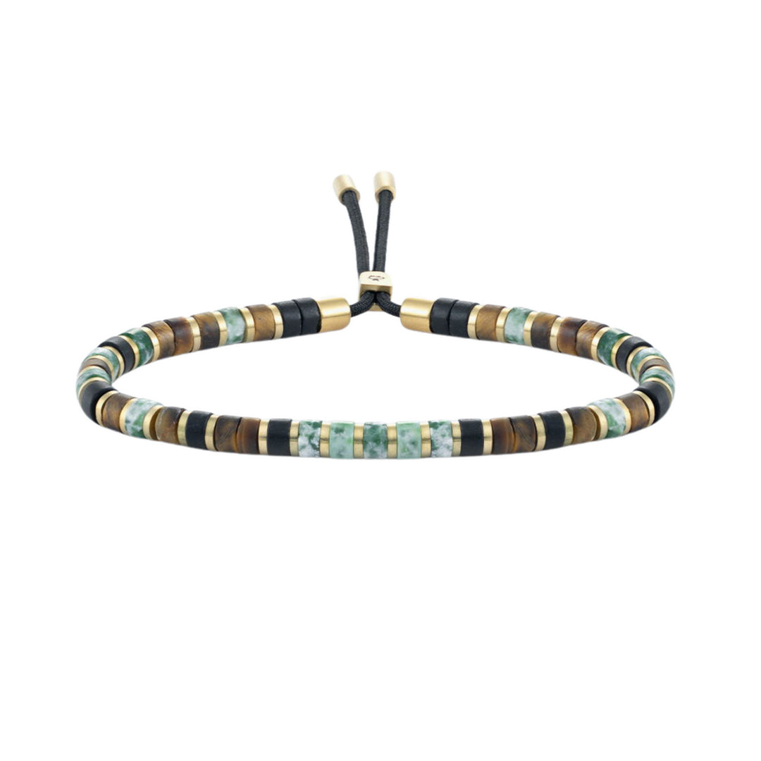 Stainless Steel Yellow Gold Plated Beaded Gemstone Bracelet