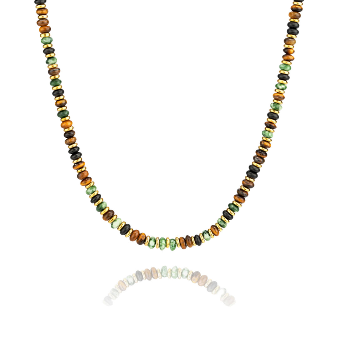 Stainles Steel Yellow Gold Plated Beaded Gemstone Necklace