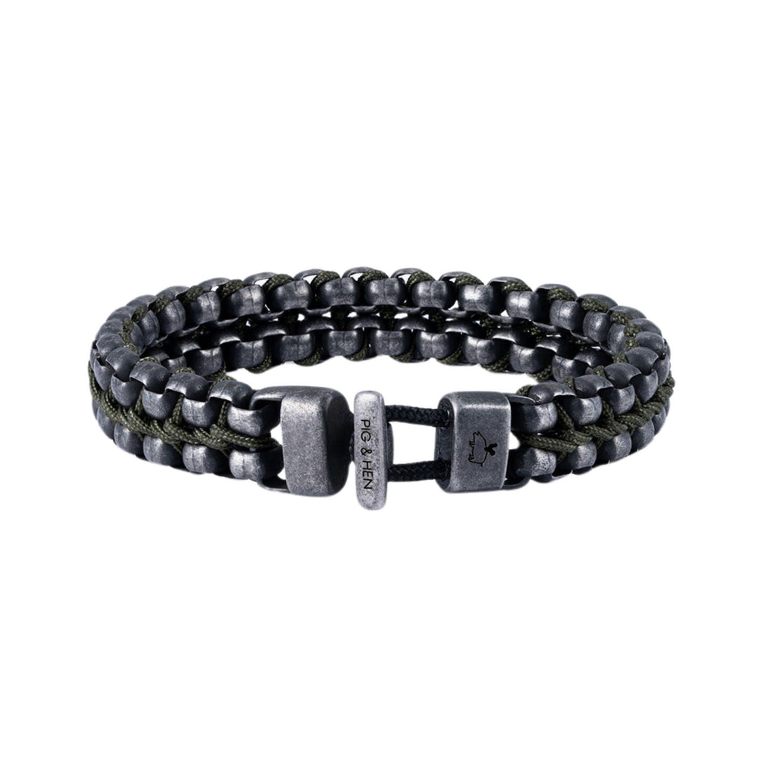 Stainles Steel Gun Metal Grey Double Row Box Link Belcher Bracelet