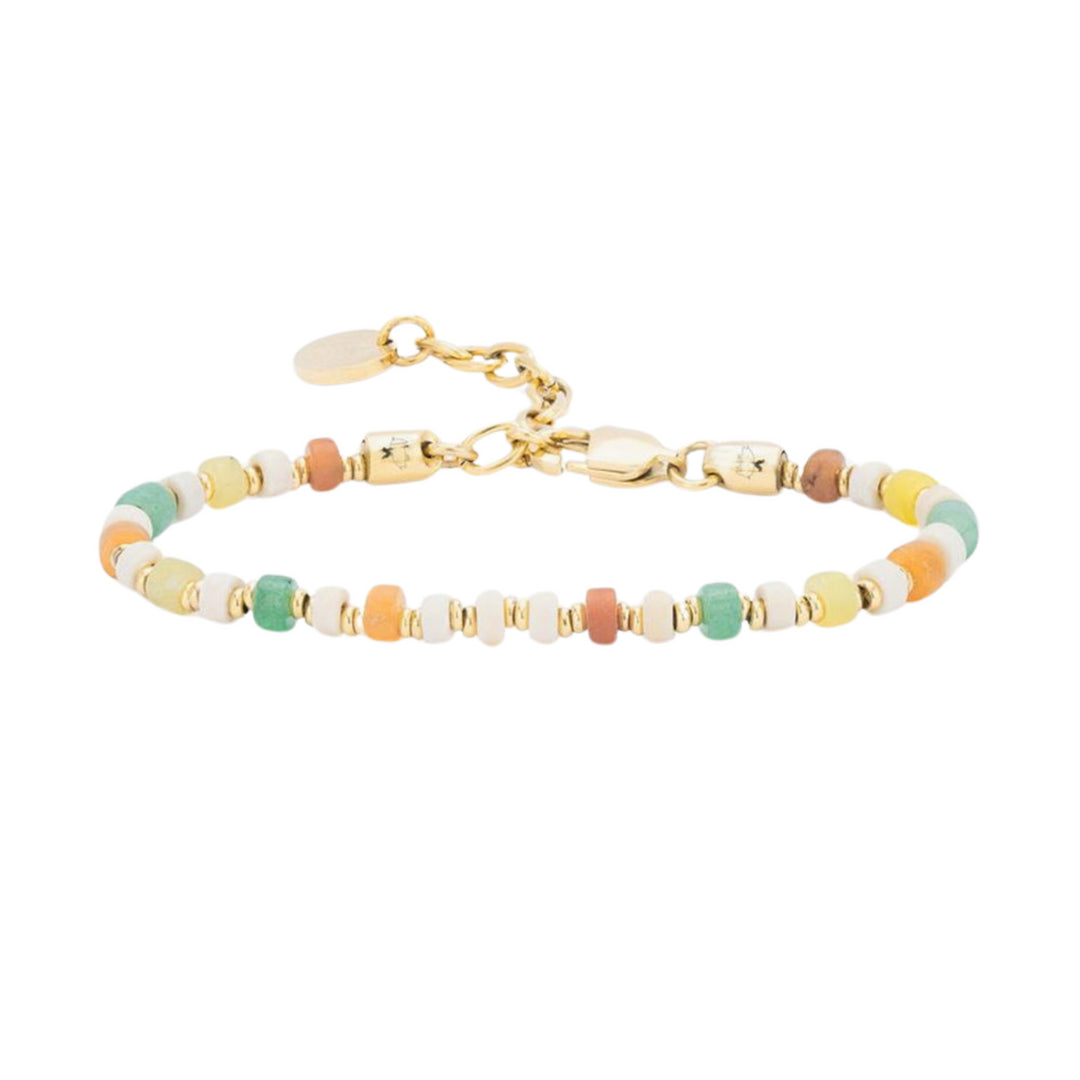Stainless Steel Yellow Gold Plated Beaded Gemstone Bracelet