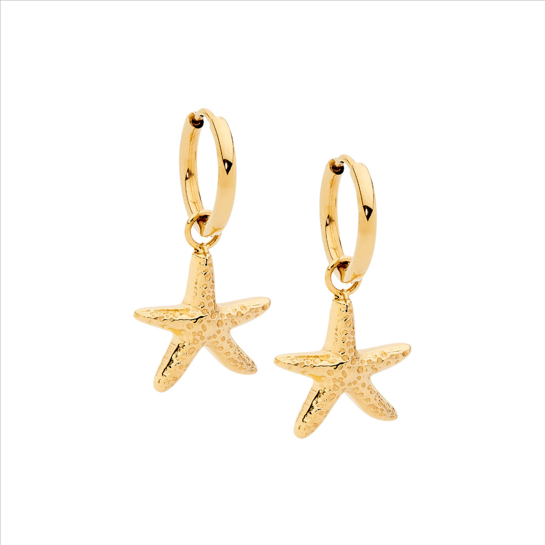 Stainless Steel Yellow Gold Starfish Huggie Earrings