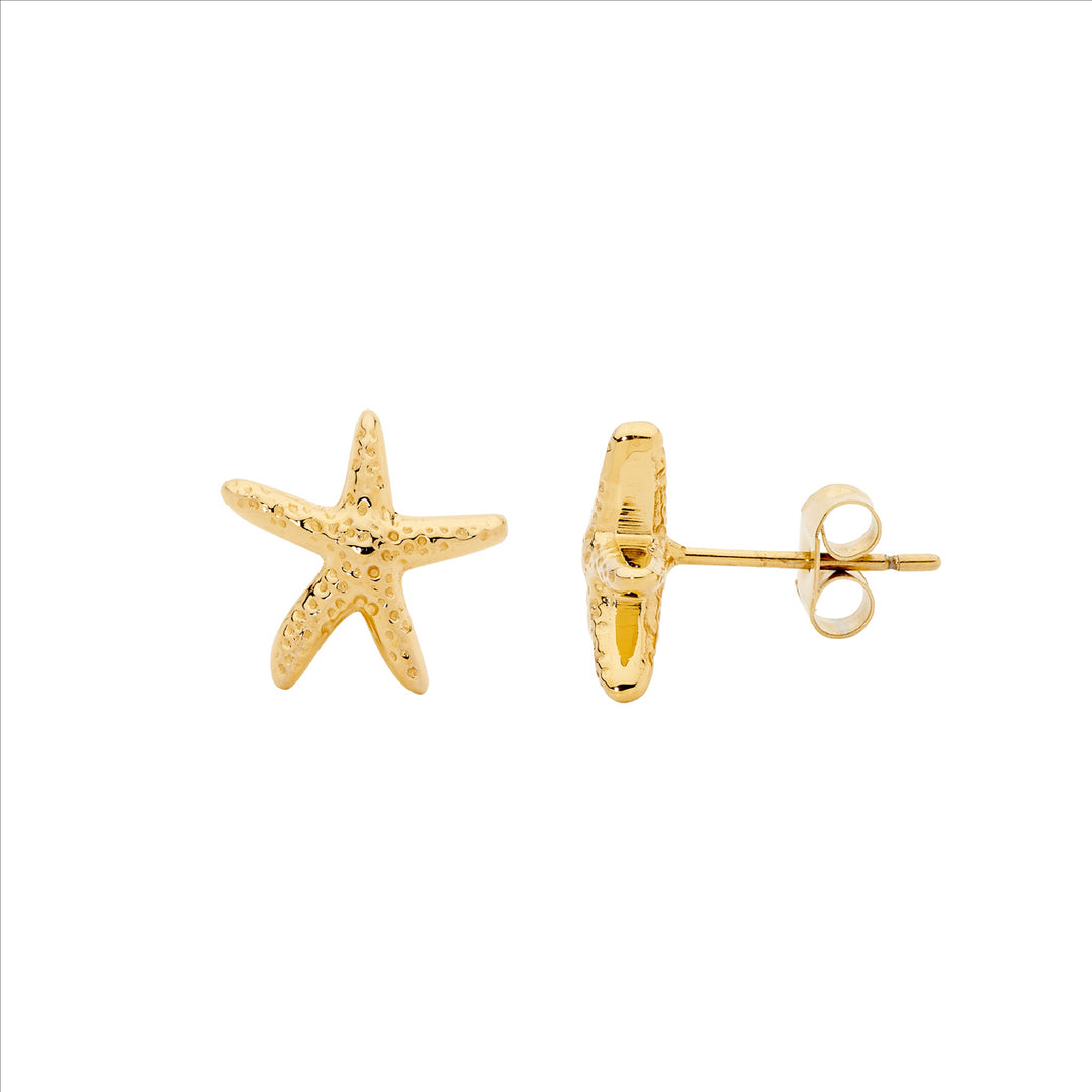 Stainless Steel Yellow Gold Plated Starfish Stud Earrings