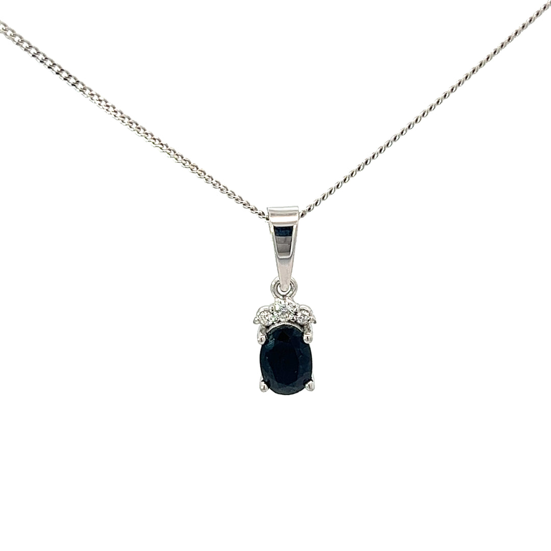 Custom Made 9ct White Gold Sapphire & Diamond Pendant