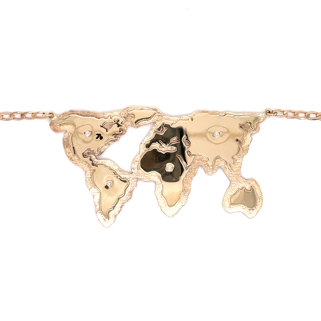 Custom Made 9ct Yellow Gold World Map Necklace