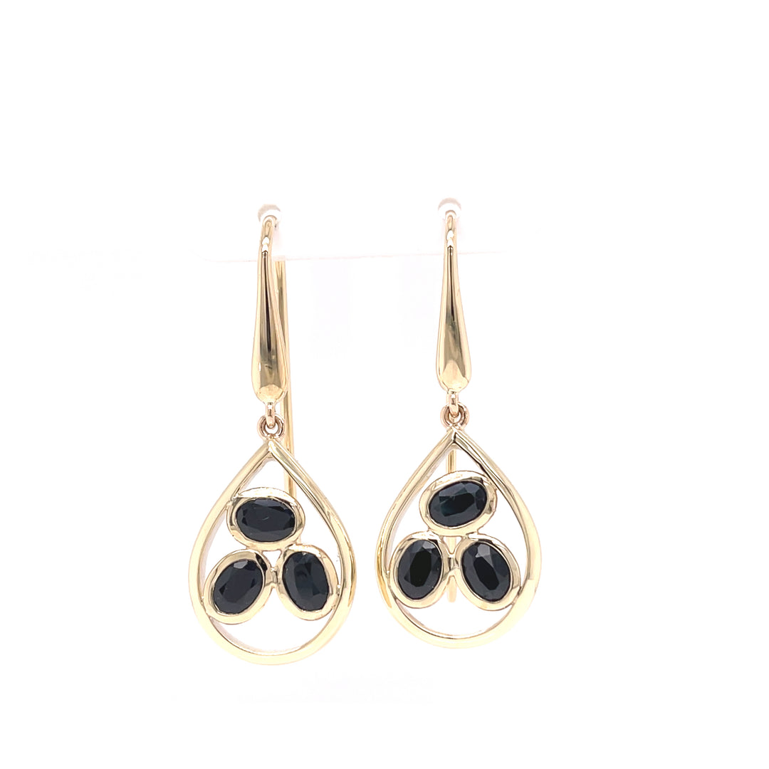 Custom Made 9ct Yellow Gold Sapphire Shepherd Hook Earrings